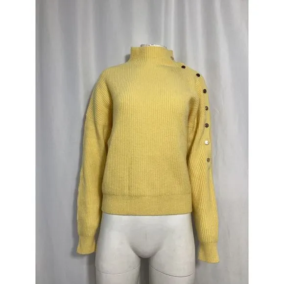 Maje Knitted Pullover w/ Side Fasteners in Yellow Cashmere