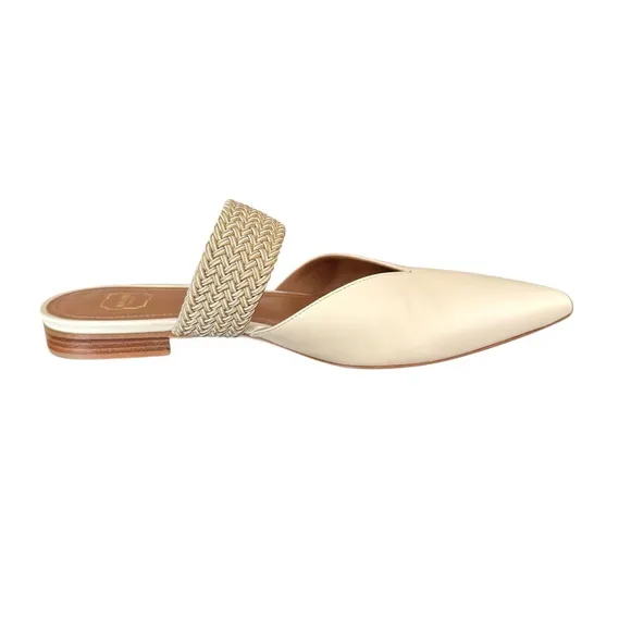 Malone Souliers Maisie Mules Cream Leather Flats Elastic Strap Made in Italy