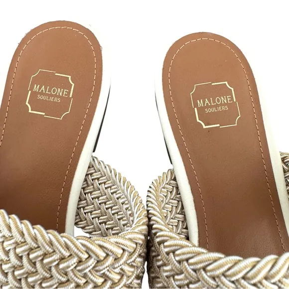 Malone Souliers Maisie Mules Cream Leather Flats Elastic Strap Made in Italy