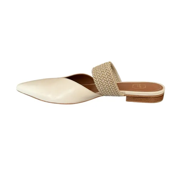 Malone Souliers Maisie Mules Cream Leather Flats Elastic Strap Made in Italy
