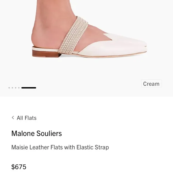 Malone Souliers Maisie Mules Cream Leather Flats Elastic Strap Made in Italy