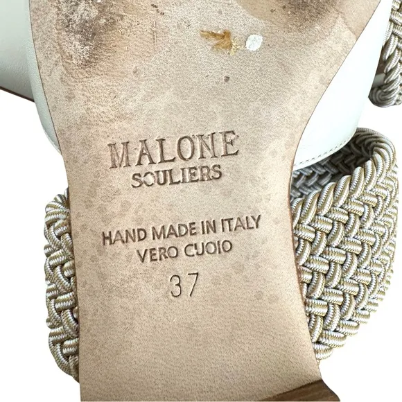Malone Souliers Maisie Mules Cream Leather Flats Elastic Strap Made in Italy