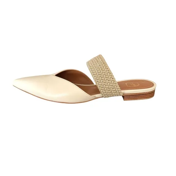 Malone Souliers Maisie Mules Cream Leather Flats Elastic Strap Made in Italy