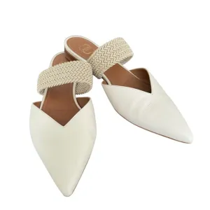 Malone Souliers Maisie Mules Cream Leather Flats Elastic Strap Made in Italy
