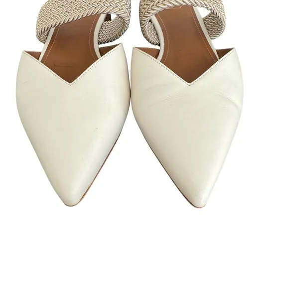 Malone Souliers Maisie Mules Cream Leather Flats Elastic Strap Made in Italy