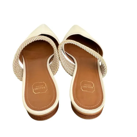Malone Souliers Maisie Mules Cream Leather Flats Elastic Strap Made in Italy