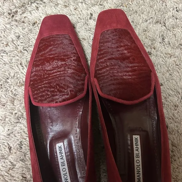 Manolo Blahnik artura suede and calf hair flats