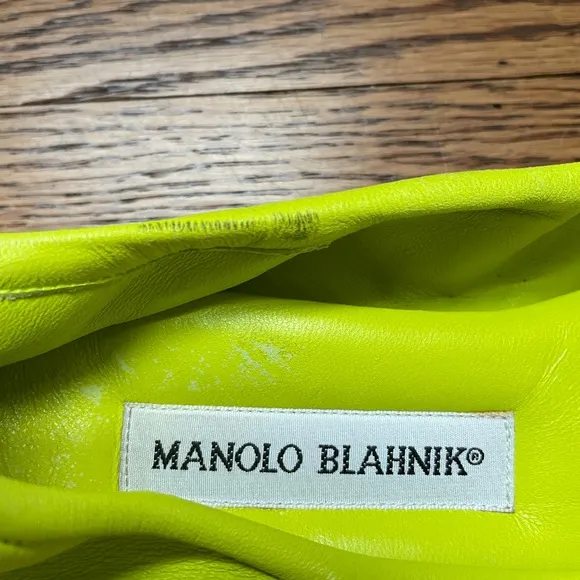 Manolo Blahnik Neon Green Tobaly Leather Ballet Flats