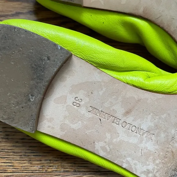 Manolo Blahnik Neon Green Tobaly Leather Ballet Flats