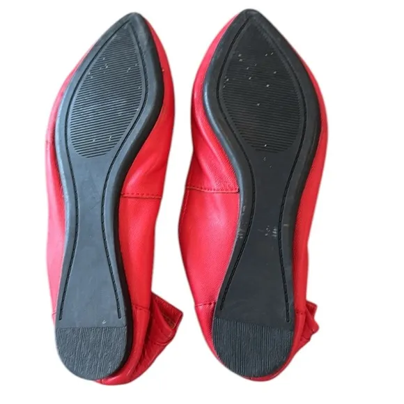 Manolo Blahnik Red Leather Crystal Embellished Vamp Ballet Flats Size 8