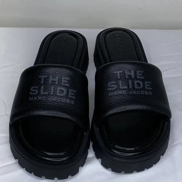 Marc Jacobs Women’s Lug Sole Slide Sandals Black Size 10 Leather Low Heel
