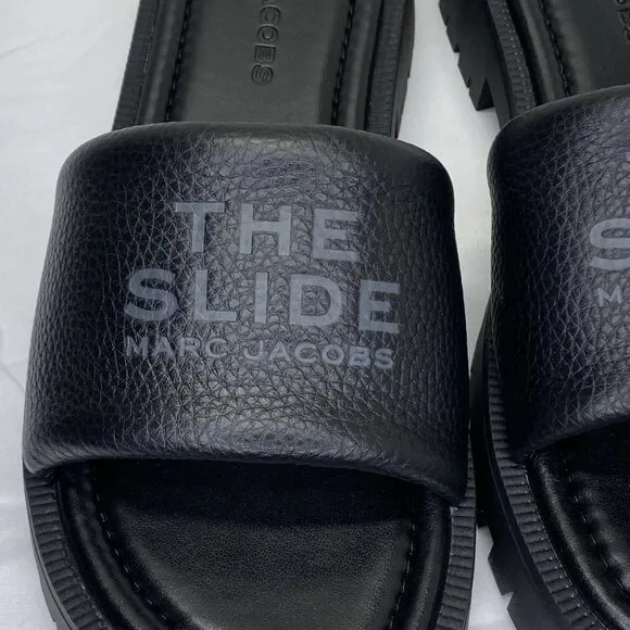 Marc Jacobs Women’s Lug Sole Slide Sandals Black Size 10 Leather Low Heel