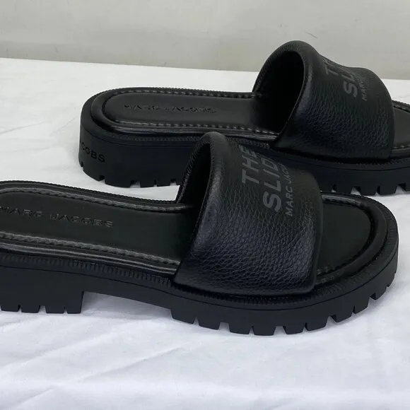 Marc Jacobs Women’s Lug Sole Slide Sandals Black Size 10 Leather Low Heel
