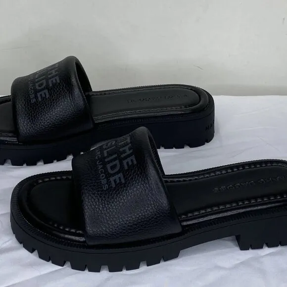 Marc Jacobs Women’s Lug Sole Slide Sandals Black Size 10 Leather Low Heel