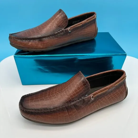 Marc Joseph Men's Wilmington Leather Croc Pattern Loafer Shoe,‎ Size 9.5, Cognac