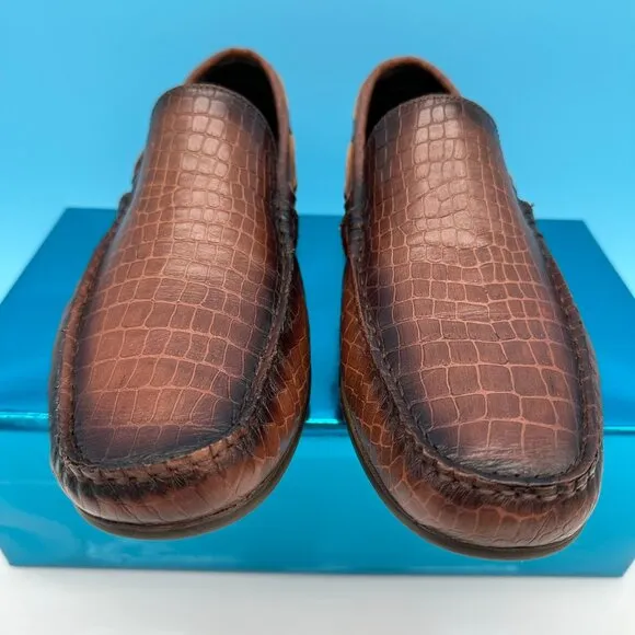 Marc Joseph Men's Wilmington Leather Croc Pattern Loafer Shoe,‎ Size 9.5, Cognac