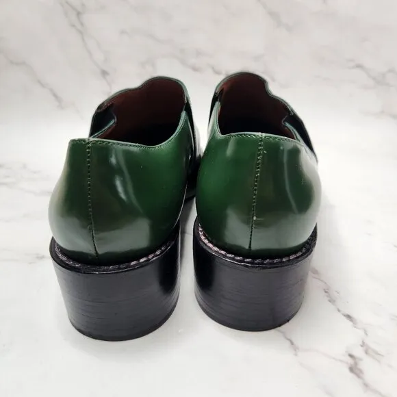 Marni Patent Leather Green Oxfords Dress Shoes Cold Cap Toe Loafers Women's 9 40