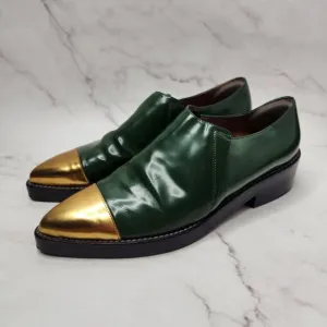 Marni Patent Leather Green Oxfords Dress Shoes Cold Cap Toe Loafers Women's 9 40