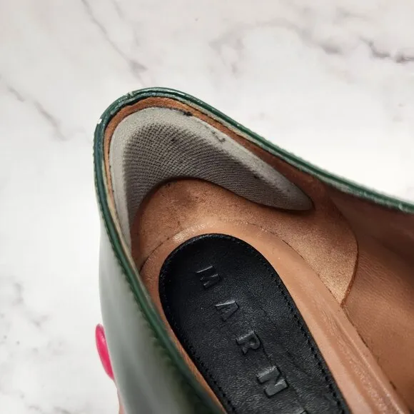 Marni Patent Leather Green Oxfords Dress Shoes Cold Cap Toe Loafers Women's 9 40