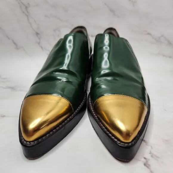 Marni Patent Leather Green Oxfords Dress Shoes Cold Cap Toe Loafers Women's 9 40