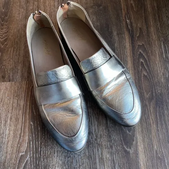 Marsèll Back Zip Pale Gold Metallic Penny Loafers Size 7.5