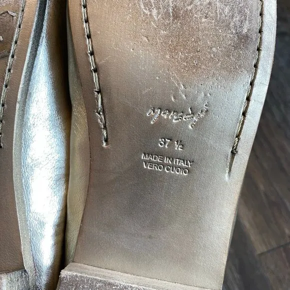 Marsèll Back Zip Pale Gold Metallic Penny Loafers Size 7.5