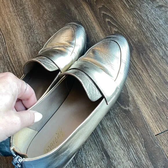Marsèll Back Zip Pale Gold Metallic Penny Loafers Size 7.5