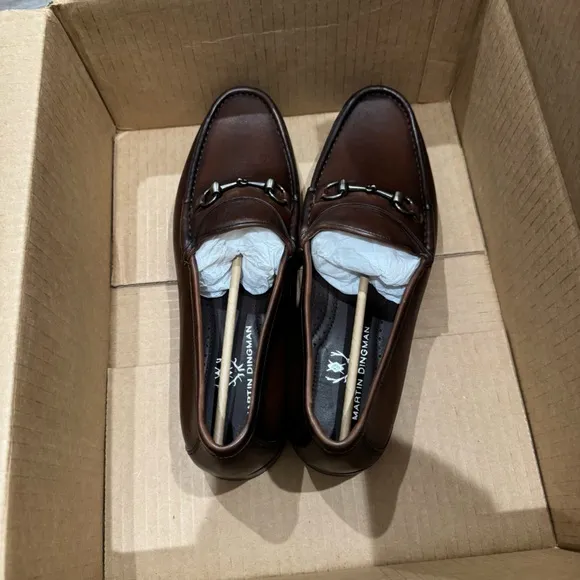 Martin Dingman Addison Calf Leather Horse Bit Loafers in Chocolate