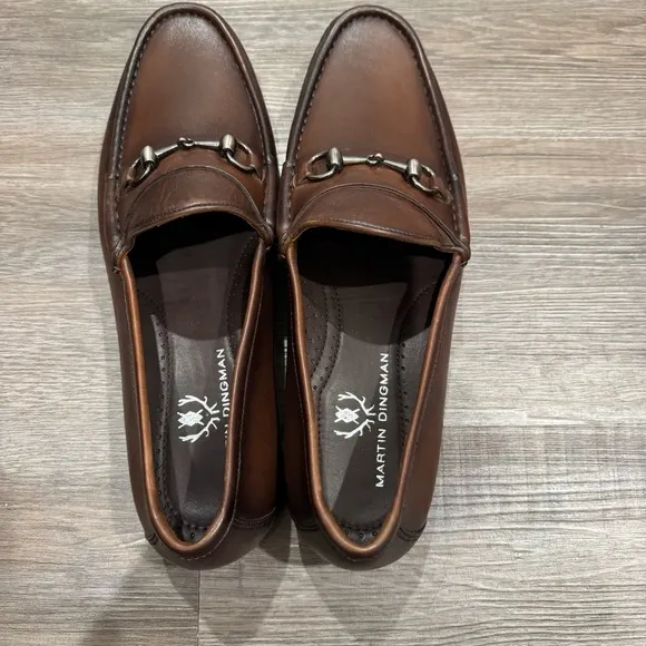 Martin Dingman Addison Calf Leather Horse Bit Loafers in Chocolate