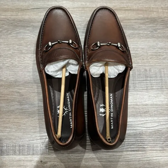 Martin Dingman Addison Calf Leather Horse Bit Loafers in Chocolate