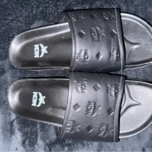 MCM Black Embossed Slides
