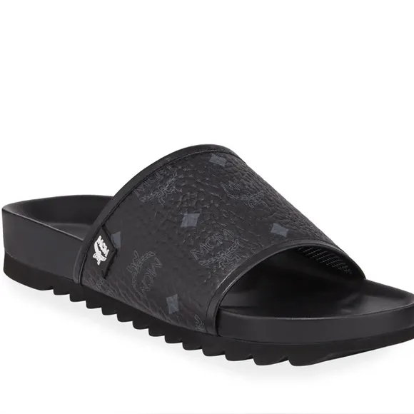 MCM Black Embossed Slides
