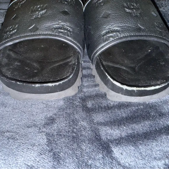 MCM Black Embossed Slides