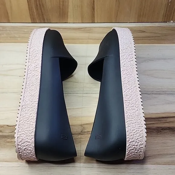 MELISSA SHOES PUZZLE BLACK OPEN-TOE SLIP ON PLATFORM LOAFERS SIZE 40 SCENTED
