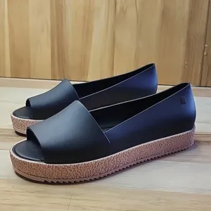 MELISSA SHOES PUZZLE BLACK OPEN-TOE SLIP ON PLATFORM LOAFERS SIZE 40 SCENTED