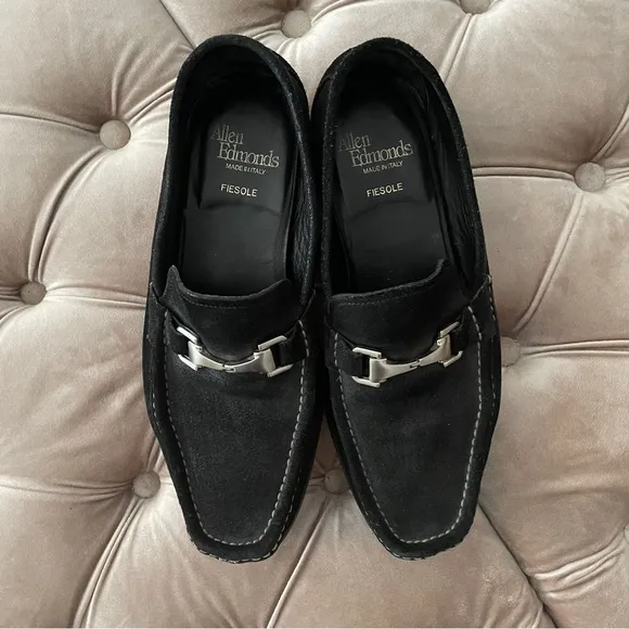 Men's Allen Edmonds Fiesole Loafers Black Suede Made in Italy 10 D