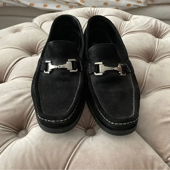 Men's Allen Edmonds Fiesole Loafers Black Suede Made in Italy 10 D