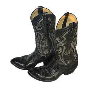 Mens Black Leather Cowboy Boots With Embroidered Western Design &amp; Pointed Toe Si