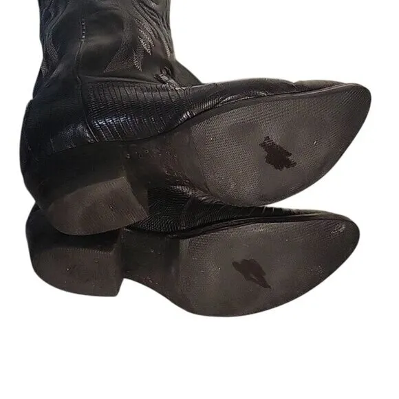 Mens Black Leather Cowboy Boots With Embroidered Western Design &amp; Pointed Toe Si