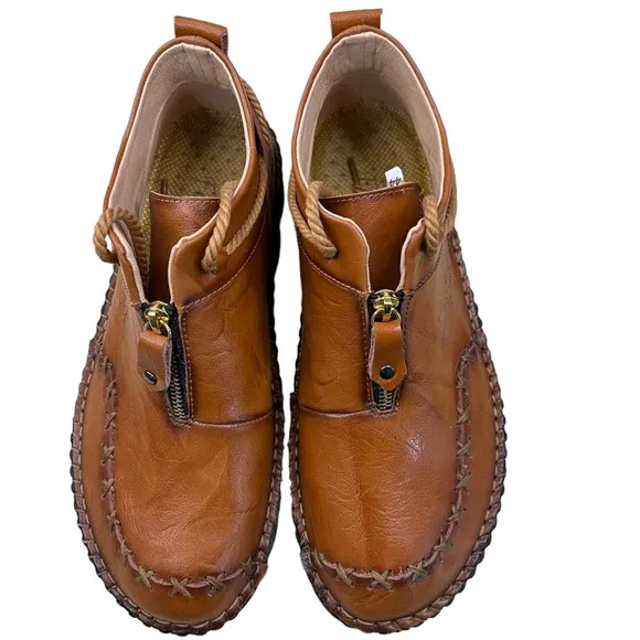 Men's Classic Brown Leather Zip Top Oxford Boots, Size 44 EU (10US)