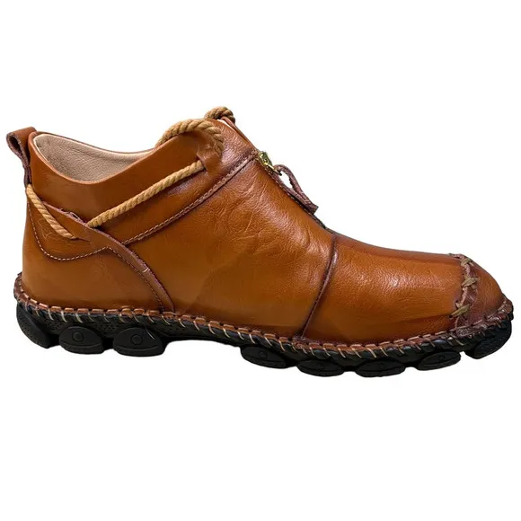 Men's Classic Brown Leather Zip Top Oxford Boots, Size 44 EU (10US)