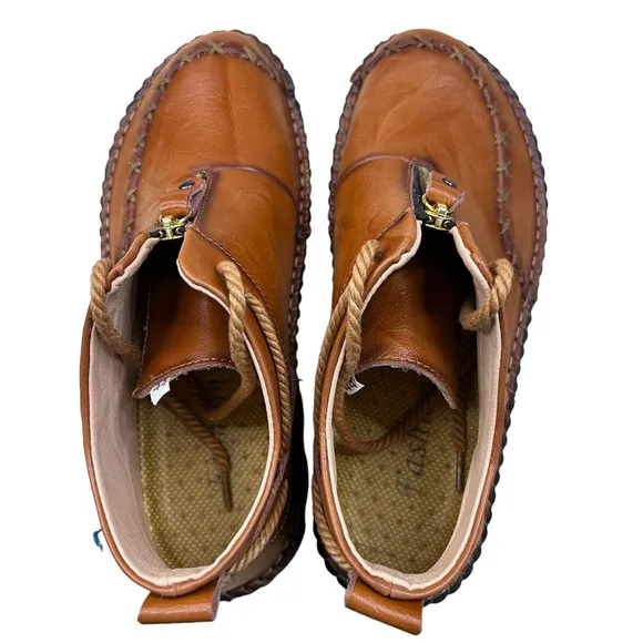 Men's Classic Brown Leather Zip Top Oxford Boots, Size 44 EU (10US)
