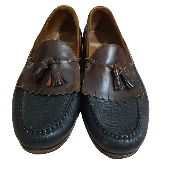 Mens Loafers Dress Shoes 15D Black Brown Leather Boat Lace Allen Edmonds Nashua*