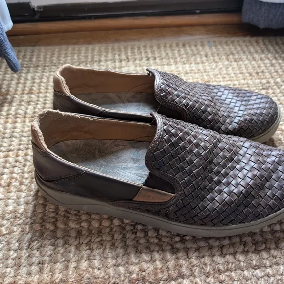 Mens OluKai Lae'ahi Lauhala Brown Leather Slip-On Shoes - Size 12