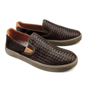 Mens OluKai Lae'ahi Lauhala Brown Leather Slip-On Shoes - Size 12