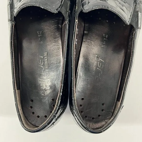 Mephisto Celka Croc Emboss Patent Black Leather Wedge Slip On Loafers Size 9.5