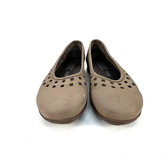 Mephisto Francia Nubuck Leather Perforated Flats Slip-On Cut-Out Taupe Size 9.5