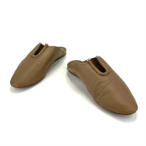 MERCEDES CASTILLO &quot;RAYVEN&quot; TAN LEATHER CUT-OUT ALMOND TOE SLIP-ON FLATS / MULES