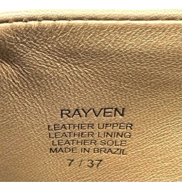 MERCEDES CASTILLO &quot;RAYVEN&quot; TAN LEATHER CUT-OUT ALMOND TOE SLIP-ON FLATS / MULES