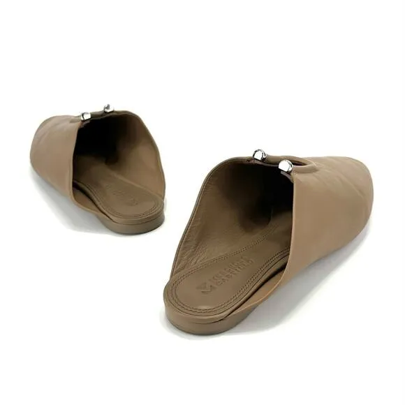 MERCEDES CASTILLO &quot;RAYVEN&quot; TAN LEATHER CUT-OUT ALMOND TOE SLIP-ON FLATS / MULES